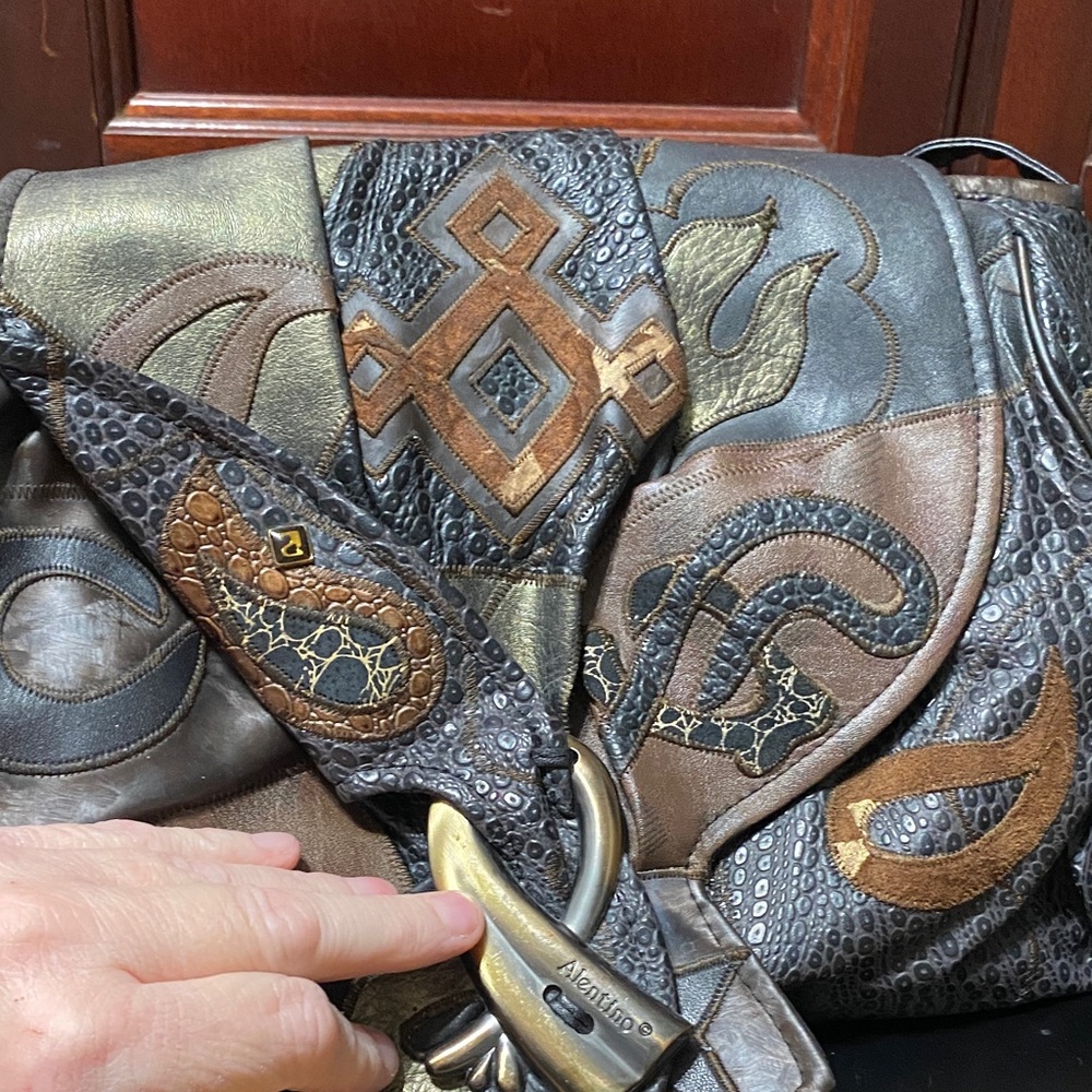 Vintage NAS Alentini Patchwork fall faux Leather shoulder Bag - Picture 15 of 16